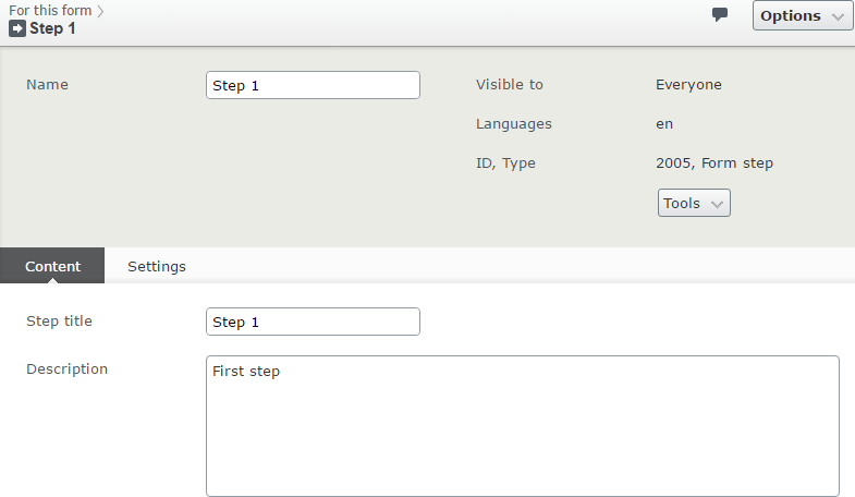 Image: Form step element, Content tab
